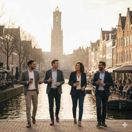 Diverse group of professionals learning Dutch in the Utrecht region